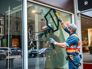 commercial window replacement services after a broken window emergency call